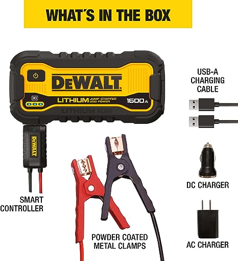 DeWalt 1600 Peak Amp Lithium Jump Starter with USB Power Bank DXAELJ16