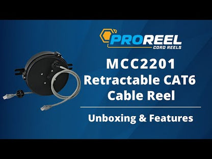 Professional Grade Retractable CAT6 Cord Reel, 20' UL/CSA Listed Cable, RJ45 Modular Plugs; ProReel  MCC2201