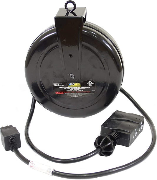 Alert ProReel 5000M-30GF-CB Heavy-Duty Retractable Cord Reel | 30' - 14/3  SJTW Cord | Tri-Tap Grounded Outlet with Power Light | 13amp Circuit Breaker