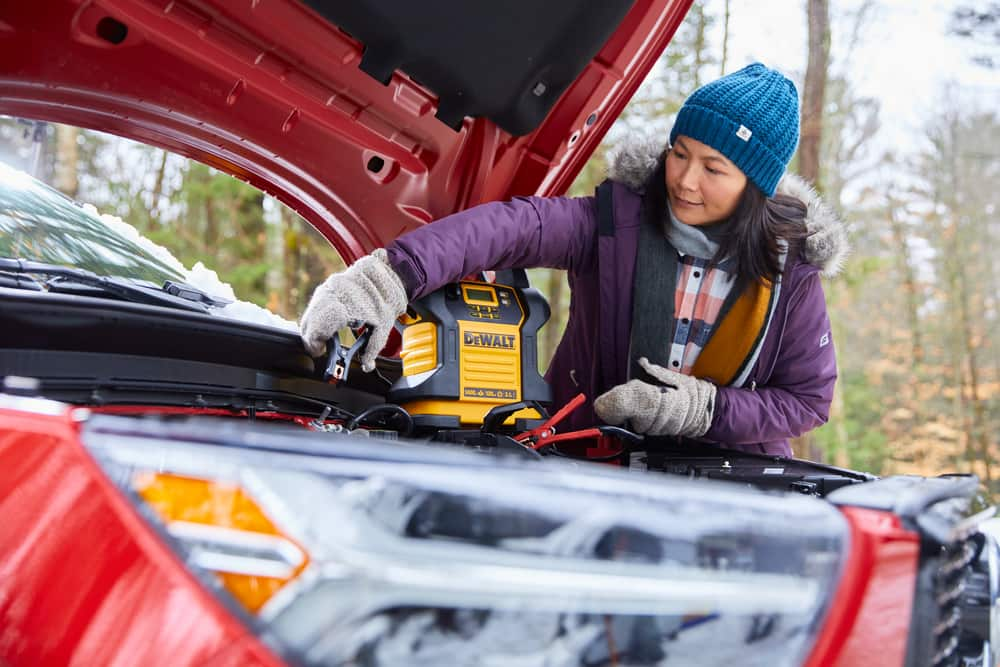 DEWALT DXAEJ14 Digital Portable Power Station Jump Starter 1600 Peak Amps with 120 PSI Compressor AC Charging Cube 15W USB A and 25W USB C Power