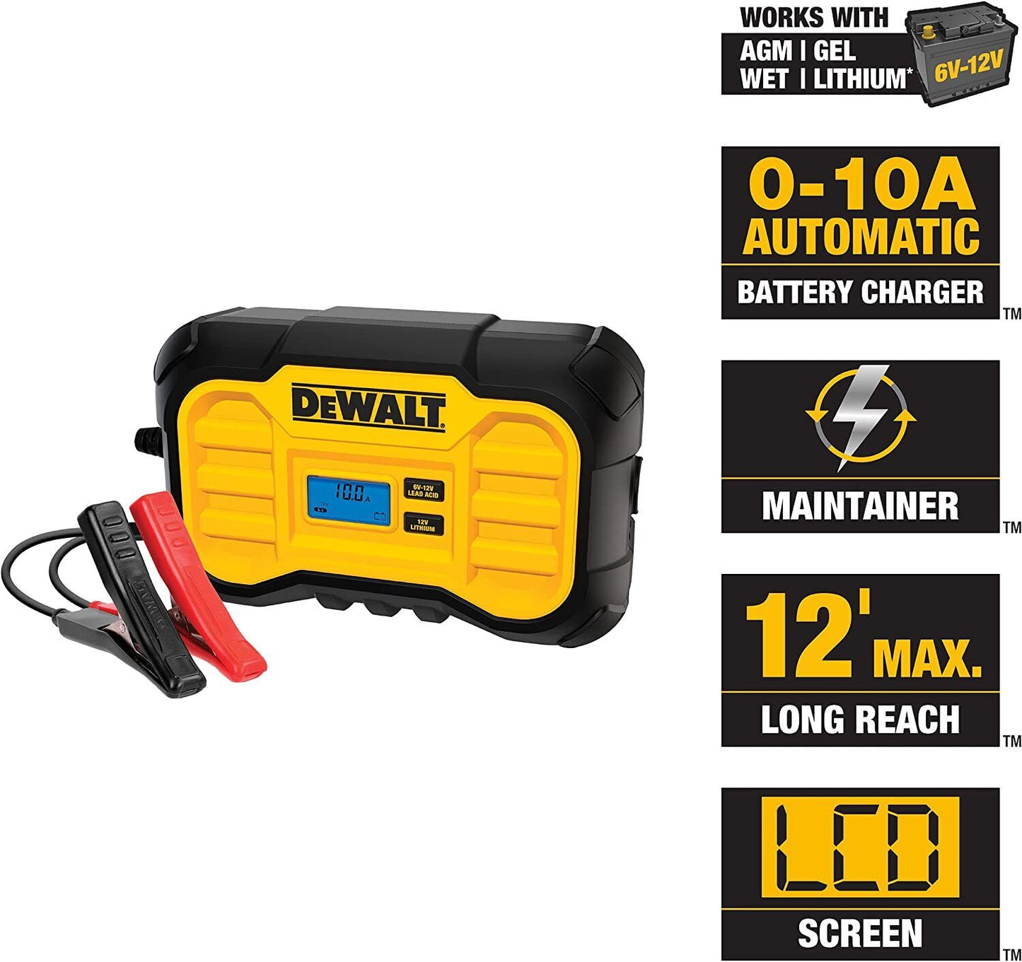 DeWalt DXAEC10 Professional 10 Amp Battery Charger, Battery Maintainer - E.S.N Tools