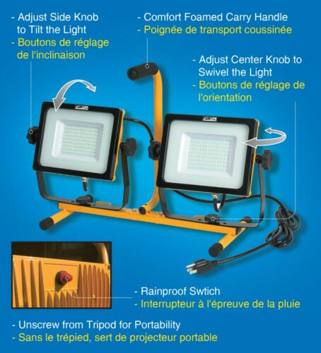 Twin 14,000 Lumen 120 SMD LED Super Bright FLOODLIGHTS Job SITE Work Light | Automotive Drop Light - ESN Tools